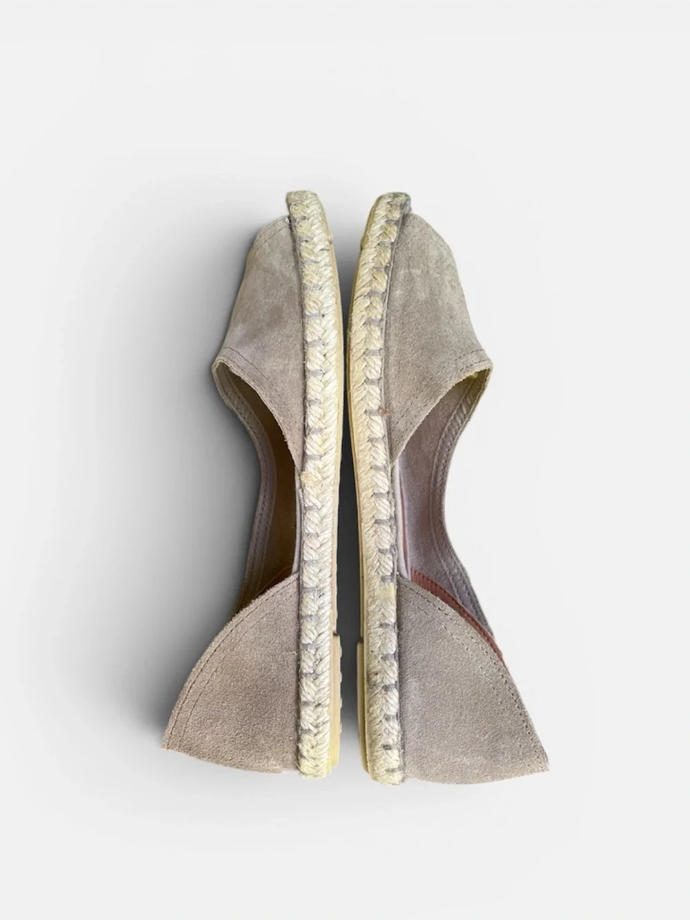 Verbenas Cruz Suede Peep Toe Espadrille Sandal in Stone Handmade in Spain Sz 38